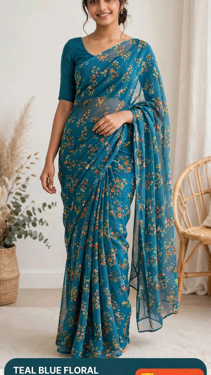 Teal Daily Wear Saree